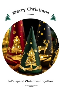 Detail of Christmas cone glass lantern featuring laser-cut reindeer and tree motifs