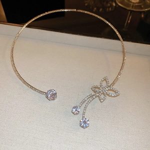 Butterfly Open Choker Necklace With Copper Zircon Rhinestone Tassels Elegant Shiny Jewelry For Women