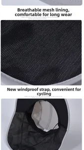 Detail view of the breathable mesh lining and adjustable windproof rope on grey sun hat