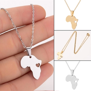 Africa Map Outline Pendant Necklace Stainless Steel Hollow Heart Hip Hop Fashion Jewelry For Women Men Gold Silver