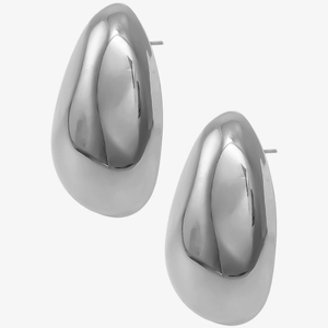 Detailed macro view of silver waterdrop earrings with polished mirror finish surface