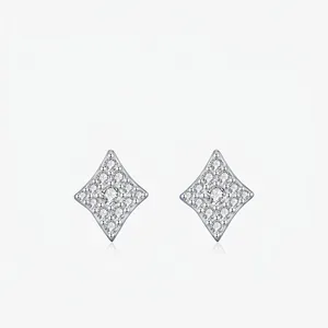 Rhombus Moissanite Stud Earrings With 925 Sterling Silver Earring Post For Women Men Hip Hop Style
