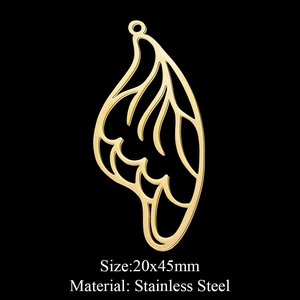 Detailed view of gold hollow butterfly wing pendant in stainless steel, size 20x45mm