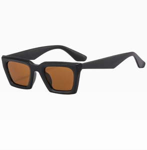 Detail view of vintage chunky square cat-eye sunglasses with matte black frames