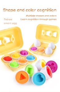 Matching egg toy set showing internal colorful geometric shapes for toddler learning