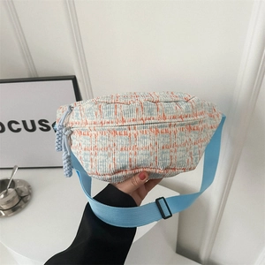 Women Plaid Waist Bag Corduroy Tweed Checkered Chest Bag Crossbody Purse Adjustable Strap Fashionable Versatile