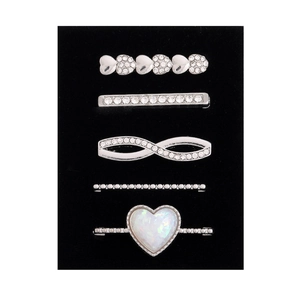 Silver decorative metal loops with rhinestones for silicone watch bands in 5-piece set