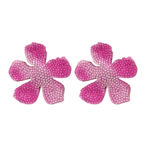 Sparkling pink gradient flower stud earrings with shimmering rhinestones for women