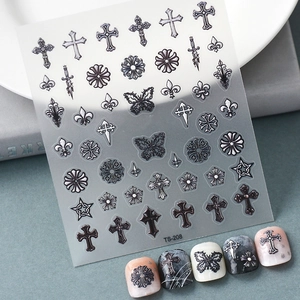 Adesivi Unghie 5D Gotici Rilievo 3D Croce Farfalla Stella Pugnale Impermeabile Autoadesivi Decorazione Manicure DIY Decalcomanie