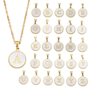 18k gold plated stainless steel shell alphabet necklaces featuring A-Z round pendants