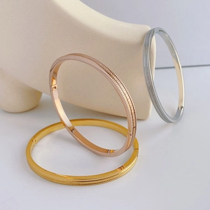 Elegant beaded 18k gold silver and rose gold stainless steel minimalist bangles for women