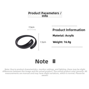 Detail view of black acrylic irregular cuff bracelet showing dimensions and 16.9g weight