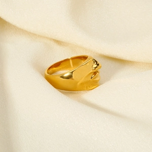 Minimalist 18K gold plated stainless steel punk face ring with 3D embossed relief