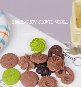 Detailed view of various faux cookies models with realistic textures and metal keychain