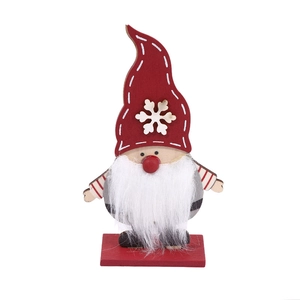 Cute wooden Christmas gnome ornament with red hat and grey base for festive home decor