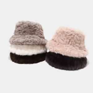 Faux Fur Bucket Hat Warm Thick Plush Solid Color Winter Hat For Women Fashion Outdoor Quilted Lining Adjustable Top