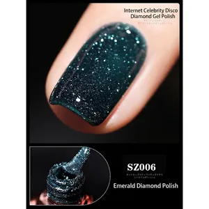 Sparkling emerald green glitter nail polish gel in SZ006 with reflective diamond effect