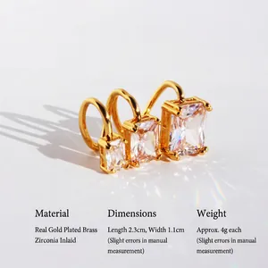 Triple row geometric gold plated cuff earrings with rectangular zircon stones