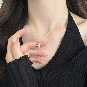 S925 silver pentagram necklace for women with pink zircon star pendant jewelry
