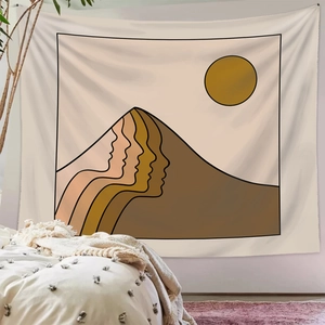 Abstract sun and layered face line art tapestry for modern bedroom wall decor