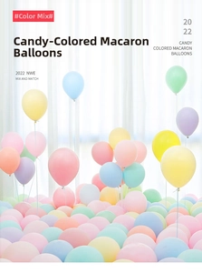 Detailed view of pastel macaron balloon set in soft blue pink and purple for party decor