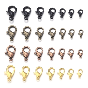 Zinc alloy lobster clasps in black, bronze, copper and gold finishes in assorted sizes