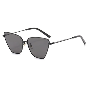Y2K metal geometric cat eye sunglasses with black frame and dark tinted lenses