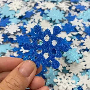 Glitter foam snowflake stickers in blue and white for Christmas DIY party decorations