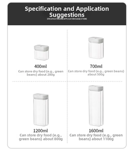 Grid view showing four airtight kitchen storage jars in 400ml, 700ml, 1200ml and 1600ml sizes