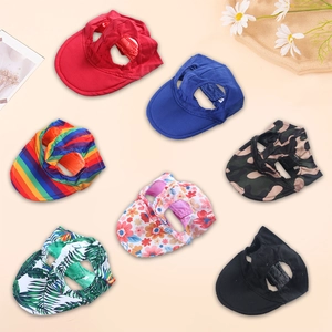 Various pet baseball caps with ear holes in seven colors including floral and camo