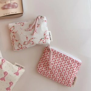 Floral cotton small zipper pouches with simple wish labels for storage and coins
