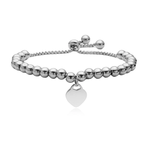 Minimalist silver stainless steel 4mm bead chain bracelet with adjustable heart pendant