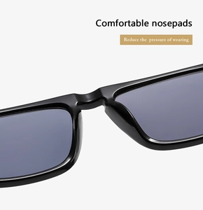 Macro detail of comfortable nose pads on retro square sunglasses to reduce pressure