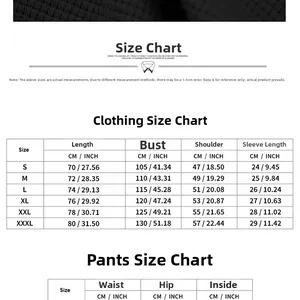 Size chart for men's waffle knit hooded t-shirt and shorts set showing CM and INCH measurements