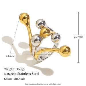 Fashionable 18K gold and silver stainless steel ring with chunky round bead design