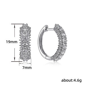 Silver hoop earrings with micro-pave crystals measuring 19mm in height and 7mm in width