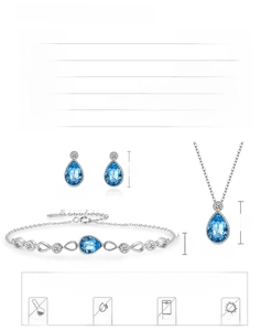 Detailed size specifications for S925 silver mermaid tear jewelry set including necklace