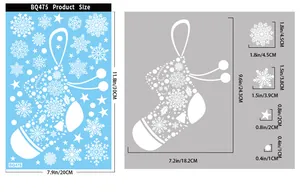 Tableau des dimensions détaillées des autocollants de Noël et des flocons de neige