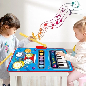 Kids Musical Play Mat 2-In-1 Piano And Jazz Drum Mat With Recording Playback Function Educational Music Toy Gift For Children