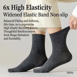 Deep grey mid-calf cotton socks featuring high elasticity ribbed cuffs and reinforced heels
