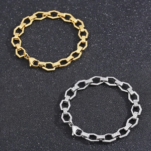 Polished gold and silver hexagonal link chain bracelets in stainless steel for DIY hip-hop style