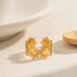 French vintage 18k gold plated sunflower ring with an elegant open adjustable design