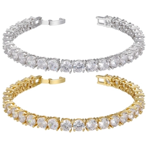 Elegant Tennis Bracelet 18K Gold Plated Brass Sparkling Round Cubic Zirconia Inlaid Full Gemstone Luxury Jewelry For Women