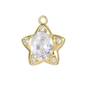 14K gold-plated star pendant with clear oval and round cubic zirconia stones