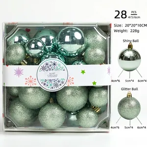 28pcs mint green Christmas ball set showing 4/5/6cm shiny and glitter ornaments