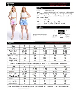 Tableau détaillé des tailles pour shorts en jean à cordon pour femmes avec guide US