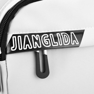 Minimalist white campus backpack with black zipper detail and textured fabric finish