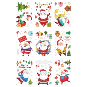 Christmas snowman window stickers with Santa Claus and snowflakes for holiday glass decor