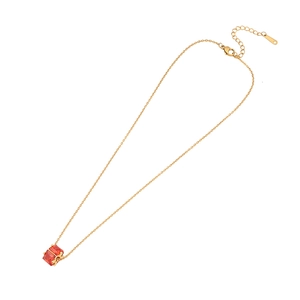 Minimalist gold chain necklace featuring a geometric square orange zircon pendant