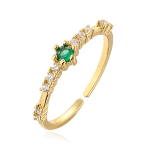 Retro 18K gold plated geometric open ring with green zircon and sparkling accents